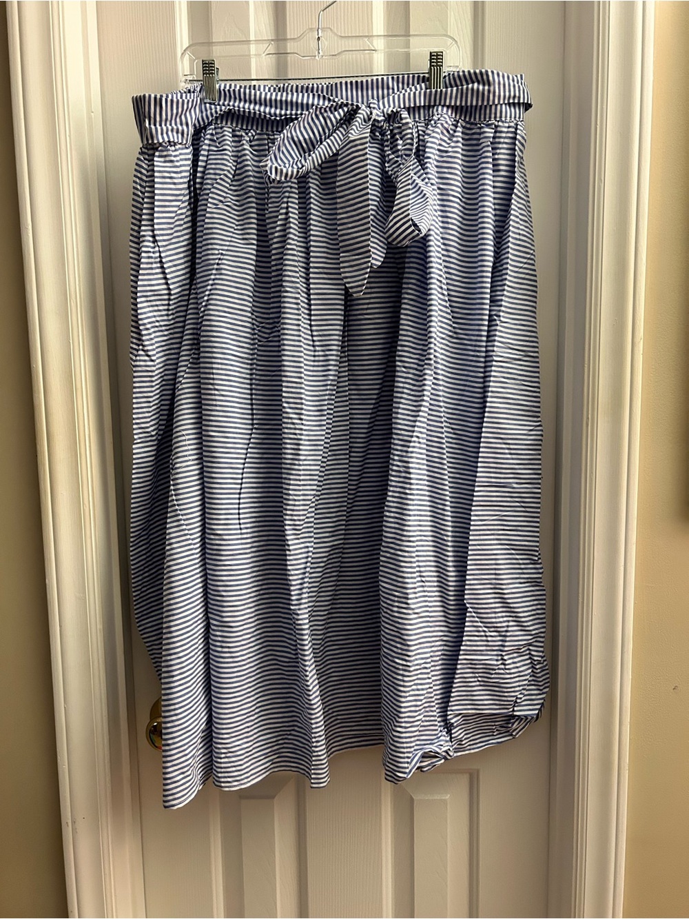 Vineyard Vines Navy and White Striped Tie-Waist Midi Skirt